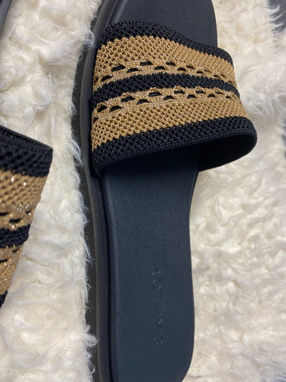 Rothy's Black and Gold Weave Slide Sandals - Picture 7 of 10